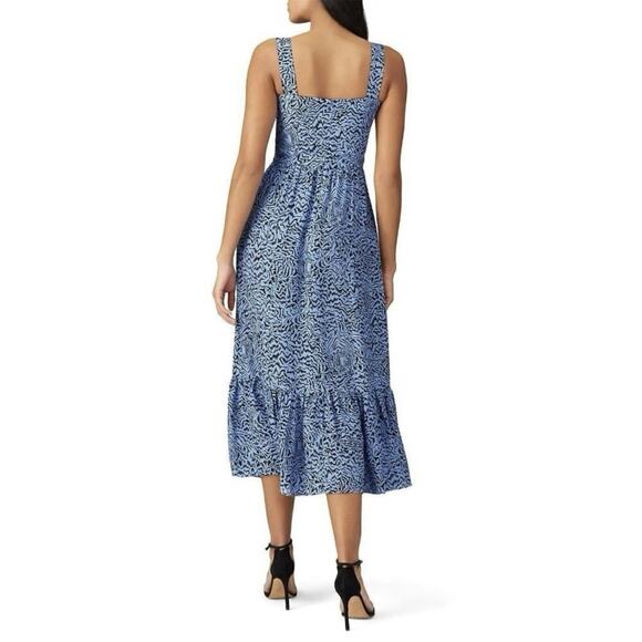 HVN Olympia Printed Sleeveless Gown Dress With Ruffle Hem In Blue Size 4 - Picture 2 of 14